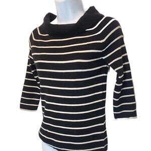 Vintage 100% Cashmere Marshall Fields Black and White Striped Boatneck Sweater
